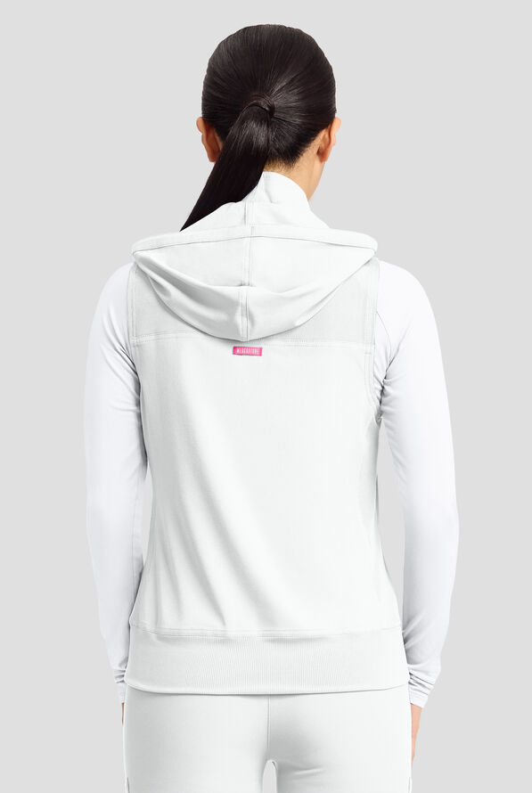 Med Couture Amp Women's 4-Pocket STRETCH Zip Front Removable Hoodie Scrub Vest - White - 6