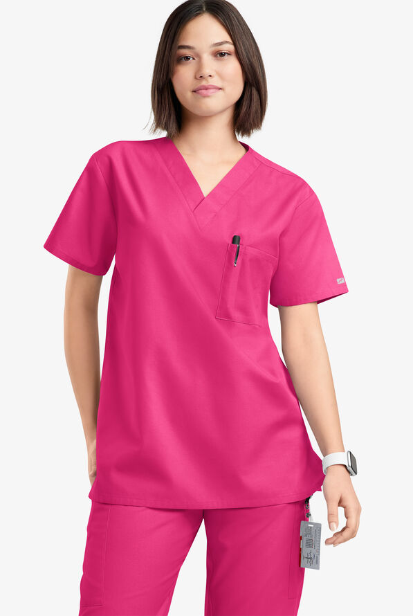 Blusa médica unisx Butter-Soft Originals con cuello en V y 2 bolsillos - Fuchsia - 2