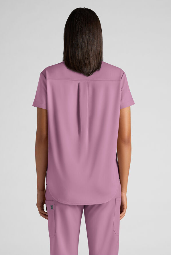 Blusa médica holgada Butter-Soft STRETCH FLXTEK estilo Henley con 2 bolsillos para mujer - Smokey Mauve - 2