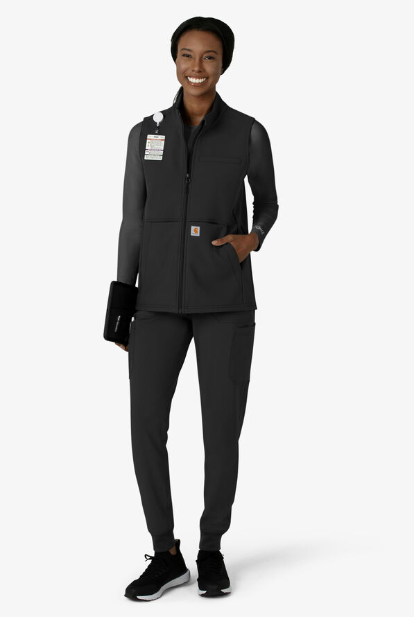 Carhartt Force Rugged Women's 6-Pocket Bonded Fleece STRETCH Utility Zip Front Scrub Vest - Black - 5