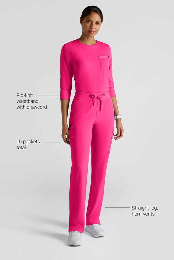 Pantalón médico WhisperLite de estilo moderno con piernas rectas para mujer - Reactive Pink - 3