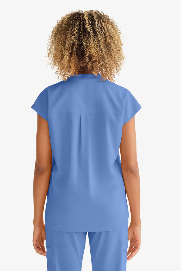 Healing Hands Purple Label Journey Women's 2-Pocket STRETCH Dolman Sleeve Mandarin Collar Scrub Top - Ceil Blue - 5