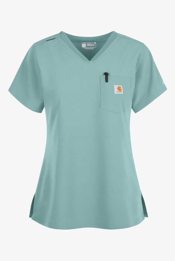 Carhartt Cross-Flex Force Women's 1-Pocket STRETCH Knit Panel Tuck In Scrub Top - Summer Blue - 1