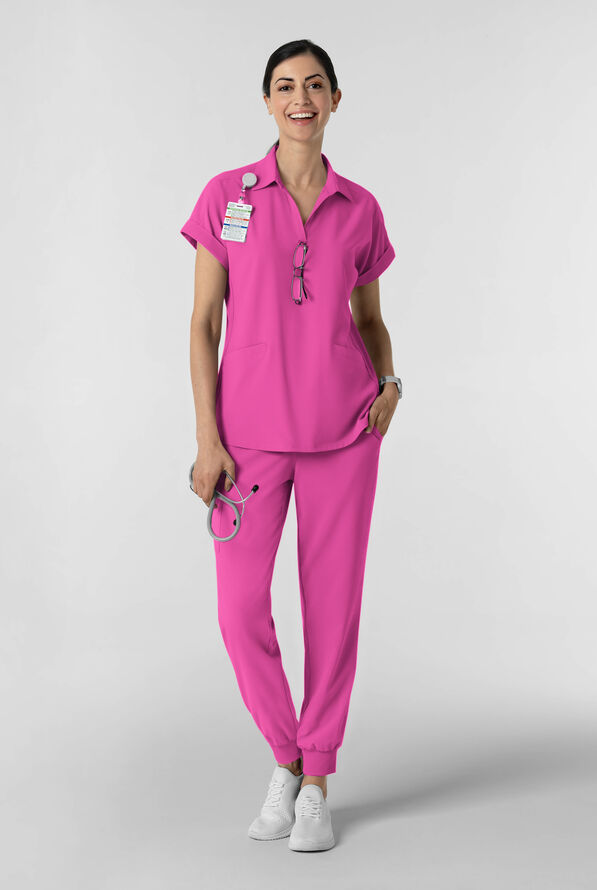 Wink Renew Women's 6-Pocket STRETCH Flat Front Drawstring Cargo Jogger Scrub Pant - Raspberry - 5