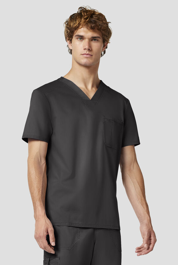 Cherokee Workwear Revolution Men's 1-Pocket STRETCH V-Neck Scrub Top - Pewter - 2