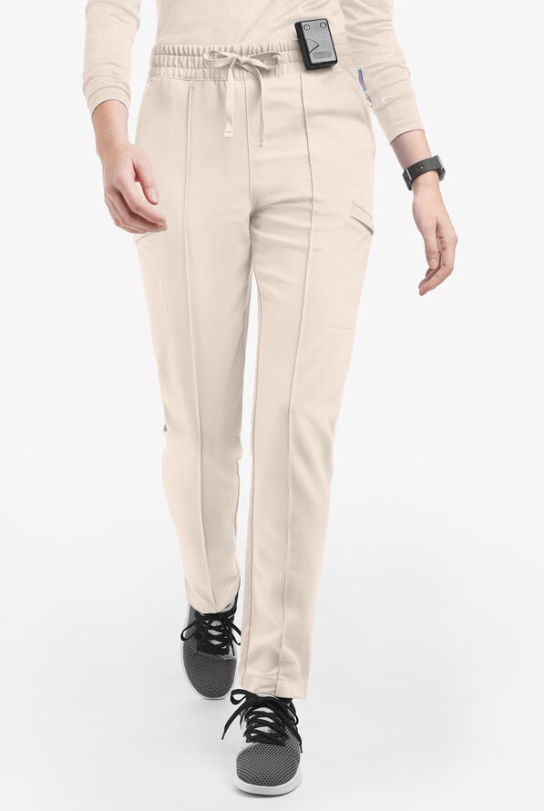 Movement by Butter-Soft Capricorn Women’s 7-Pocket Skinny Pintuck Scrub Pants - Petite - Khaki Shale - 1