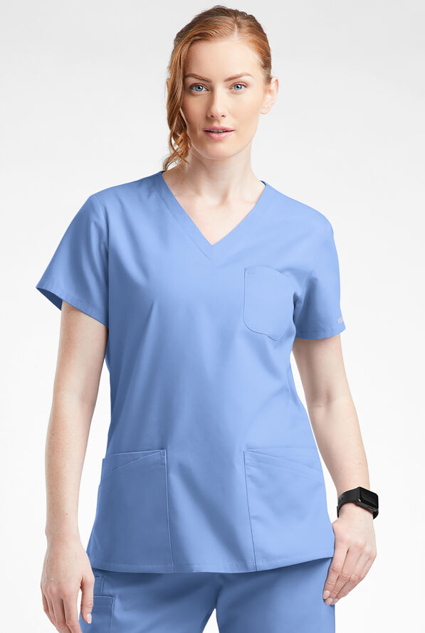 Blusa médica Butter-Soft Originals con cuello en V curvo y 7 bolsillos para mujer - Ceil Blue - 2