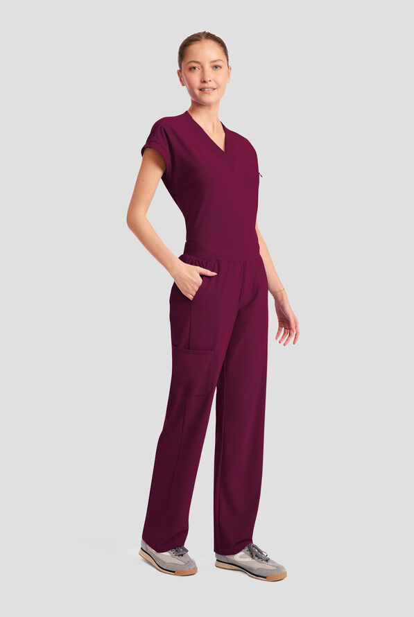Infinity Pursuit Women's 4-Pocket STRETCH Straight Leg Scrub Pant - Wine - 5