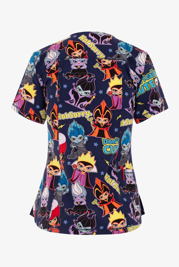 Tooniforms Disney's Villians Not Sorry Women's 2-Pocket STRETCH V-Neck Print Scrub Top - null - 2