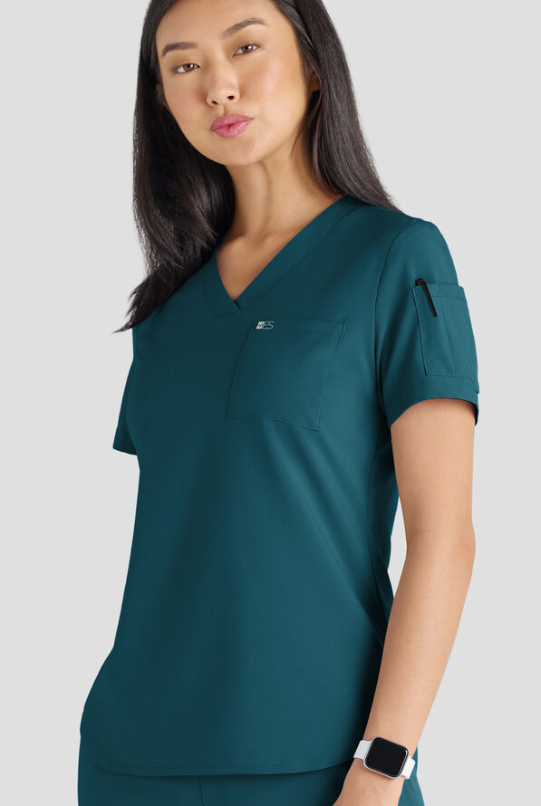 Conjunto de uniforme m&eacute;dico Easy STRETCH con 10 bolsillos para mujer - Caribbean Blue - 9