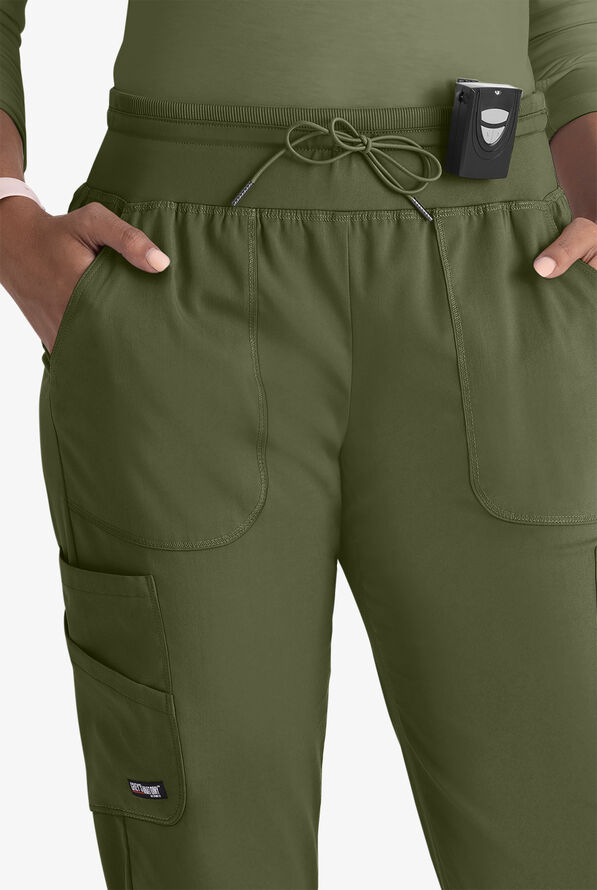 Grey's Anatomy by Barco Spandex STRETCH Carly Women's 7-Pocket Cargo Jogger Scrub Pants - Olive - 3