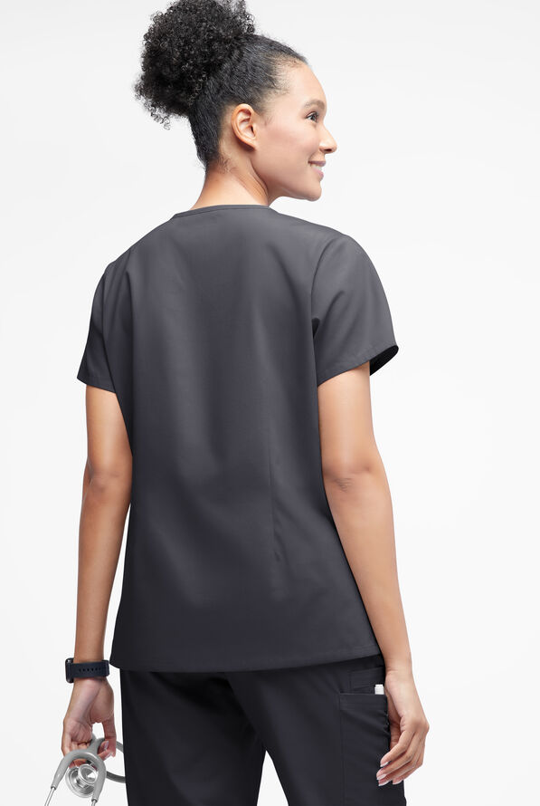 Blusa m&eacute;dica Butter-Soft Originals con cuello entrecruzado y 3 bolsillos para mujer - Pewter - 3