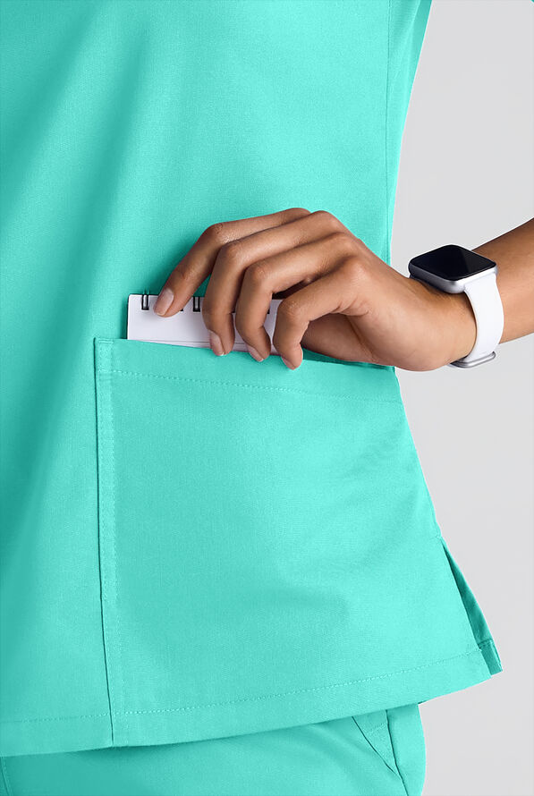 Butter-Soft STRETCH Women's 5-Pocket 3/4" Sleeve V-Neck Scrub Top - Aqua Dust - 6