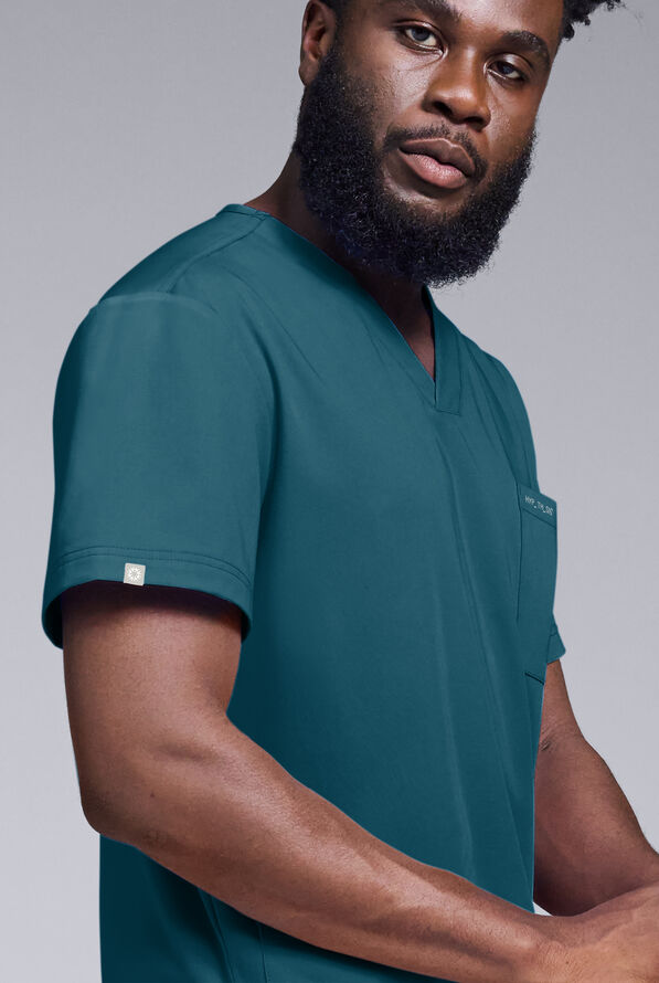 Camisa m&eacute;dica Hypothesis S-R Shift Ready con cuello en V y 4 bolsillos para hombre - Caribbean Blue - 5