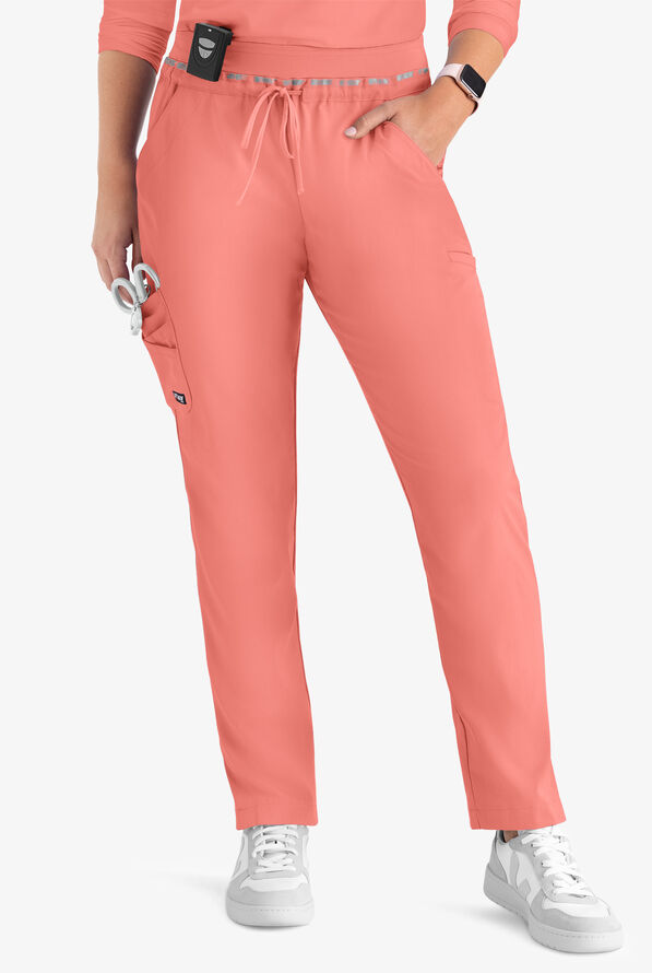 Grey's Anatomy by Barco Spandex STRETCH Serena Women's 7-Pocket Cargo Scrub Pants - Bright Papaya - 1