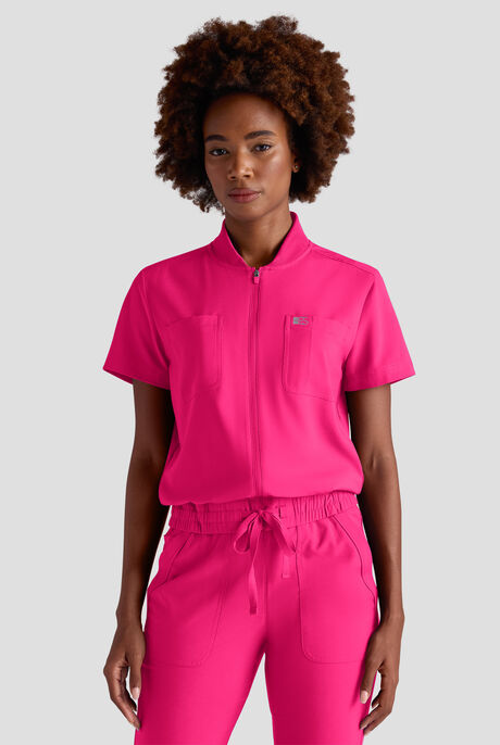 Easy STRETCH Nika Women's Zip Front Scrub Top– 2-Piece Jumpsuit Top