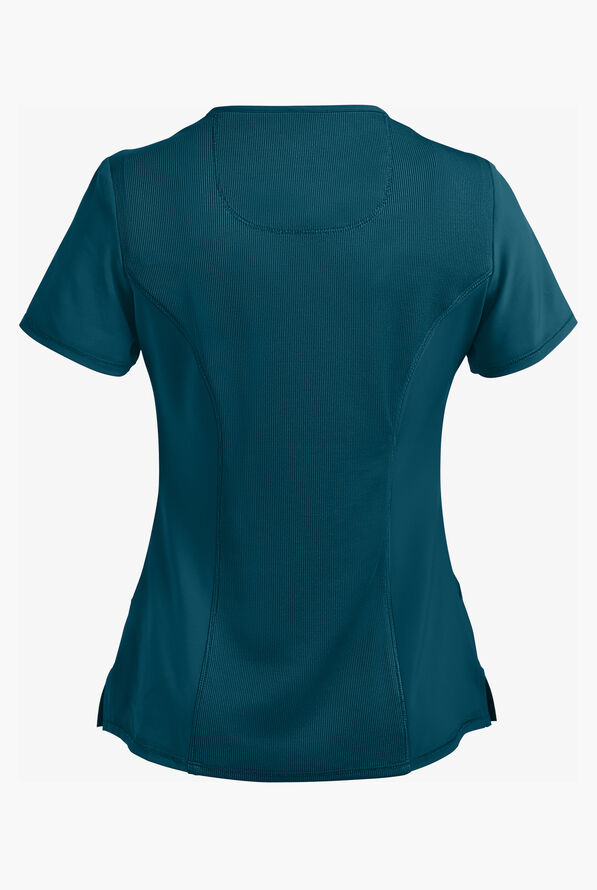 Infinity Women's 4-Pocket STRETCH Mock Wrap Scrub Top - Caribbean Blue - 3