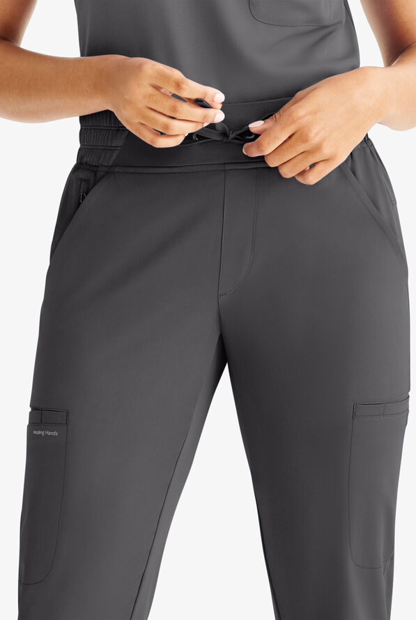 HH Works by Healing Hands Rhea Women's 6-Pocket STRETCH Cargo Jogger Scrub Pants - Pewter - 2