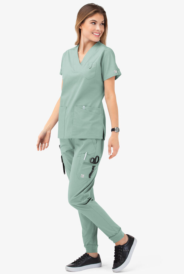 Butter-Soft STRETCH Women's 6-Pocket V-Neck Scrub Top - Eucalyptus Leaf - 7