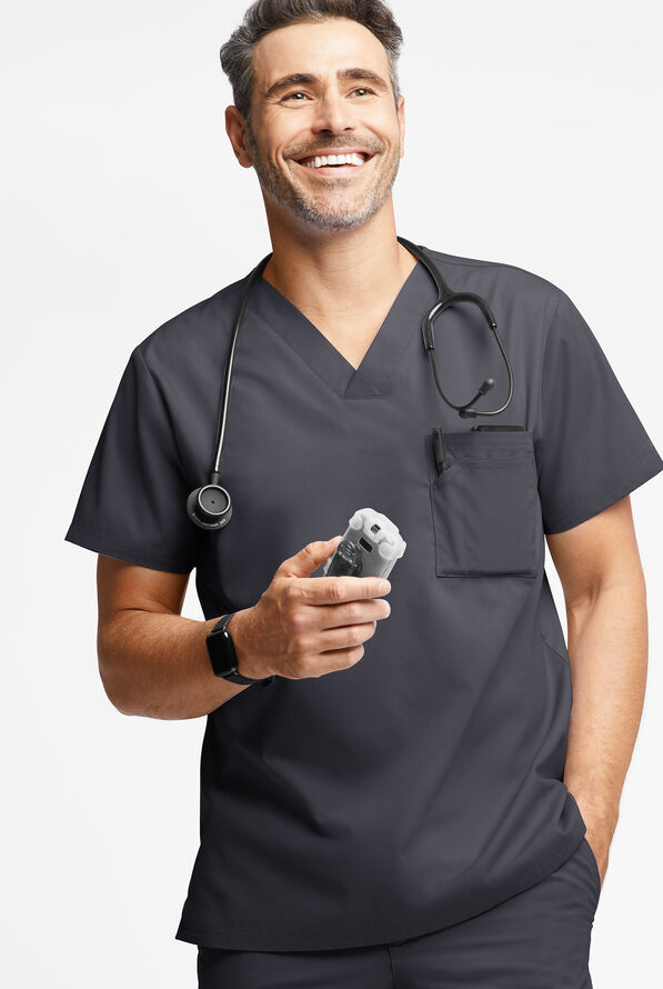 Butter-Soft Originals Men's 3-Pocket V-Neck Scrub Top - Pewter - 2