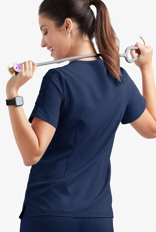 Blusa m&eacute;dica EASY STRETCH Kylie con detalle entrecruzado y 5 bolsillos para mujer - Navy - 4