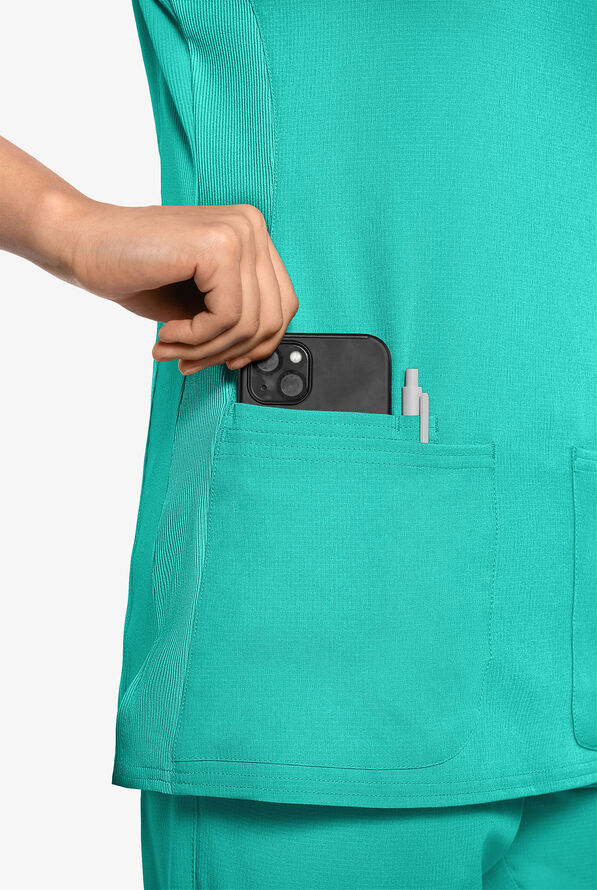 Med Couture Amp Women's 3-Pocket STRETCH V-Neck Scrub Top - Teal Tonic - 2