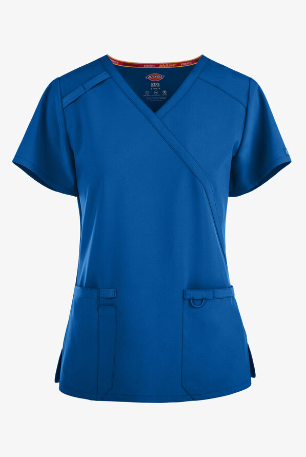 Dickies EDS Essentials Women's 2-Pocket STRETCH Mock Wrap Scrub Top - Royal - 1