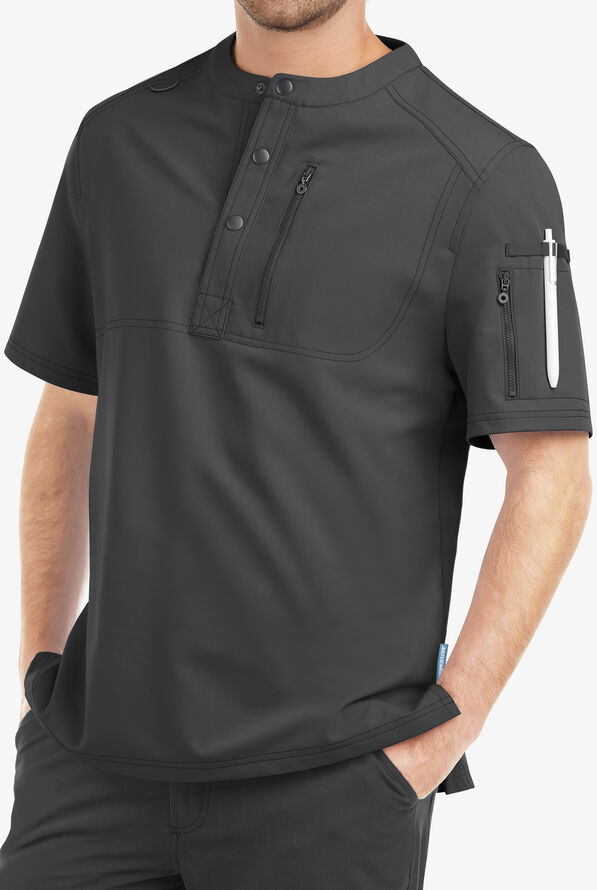 Camisa médica MOVEMENT by Butter-Soft Nash Henley STRETCH con botones a presión y 2 bolsillos para hombre - Pewter - 7