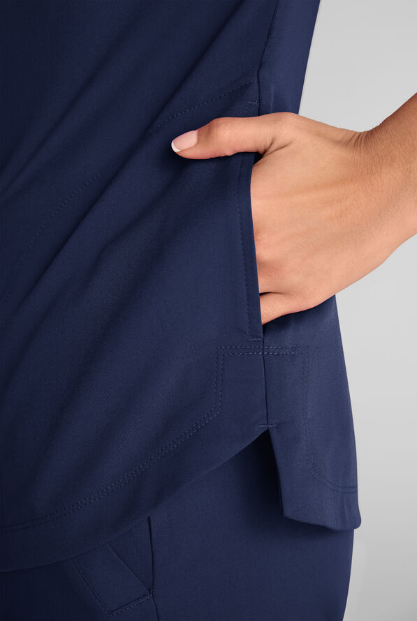 Grey's Anatomy by Barco Emerge Emery Women's 3-Pocket STRETCH Collar V-Neck Scrub Top - Indigo - 4