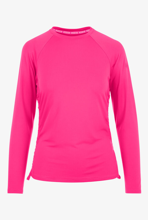 Med Couture Layers Women's STRETCH Ruched Long Sleeve Round Neck Knit Underscrub - Amp Pink - 1