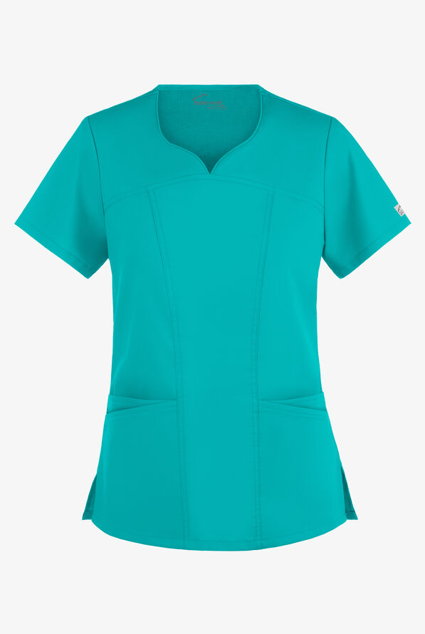 Butter-Soft STRETCH Women's 4-Pocket Sweetheart Neck Scrub Top - Bright Teal - 1