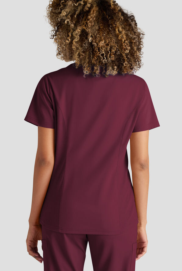 Butter-Soft STRETCH FLXTEK+ Women's 3-Pocket Crew Neck Scrub Top - Wine - 6