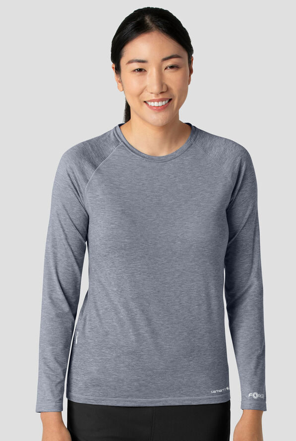 Carhartt Women's Force 1-Pocket Raglan Sleeve Crew Neck Heathered Underscrub - Grey Heather - 2