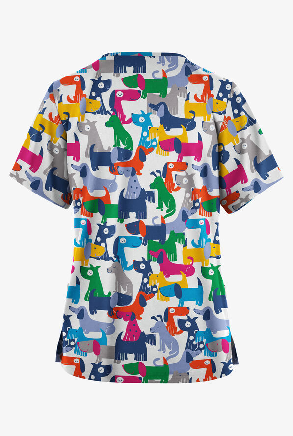 Blusa m&eacute;dica estampada Butter-Soft Originals Playful Paws White con cuello en V y 2 bolsillos para mujer - null - 2