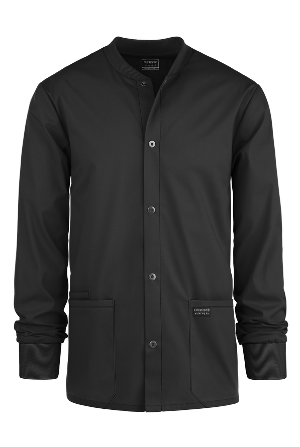 Cherokee Workwear Professionals Men's 3-Pocket STRETCH Snap Front Scrub Jacket - Black - 1