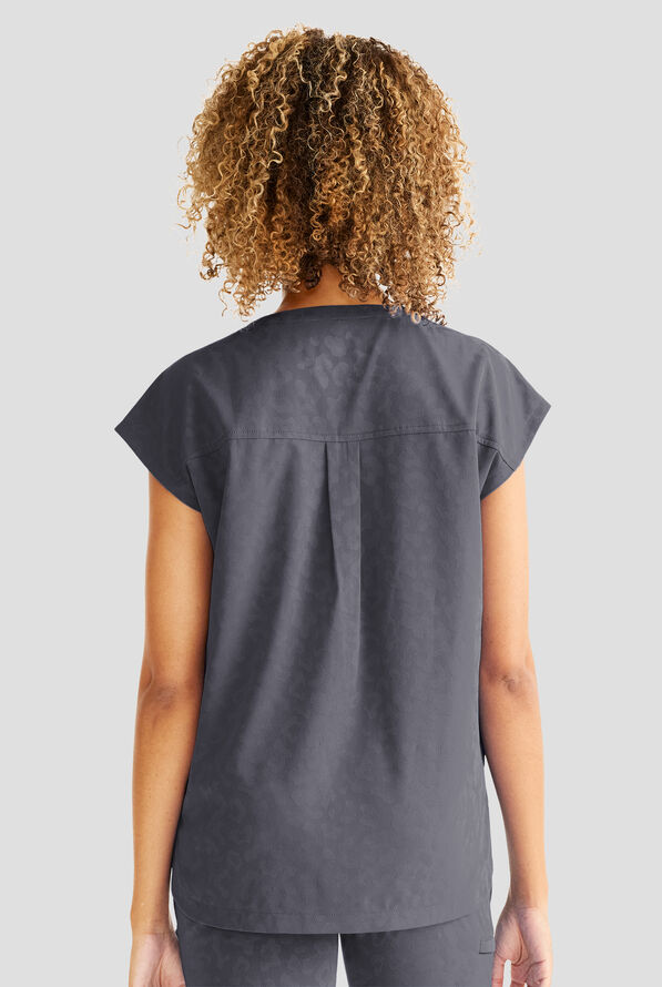Healing Hands Purple Label Jayden Women's 2-Pocket STRETCH Leopard Jacquard Dolman Sleeve Scrub Top - Pewter - 4