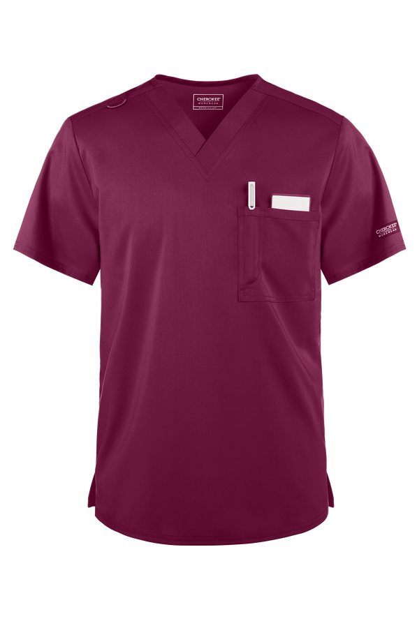 Cherokee Workwear Revolution Unisex 1-Pocket STRETCH V-Neck Scrub Top - Wine - 1