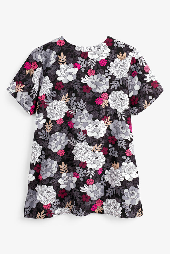 Blusa médica estampada WonderWink Floral con cuello en V, Uniformes