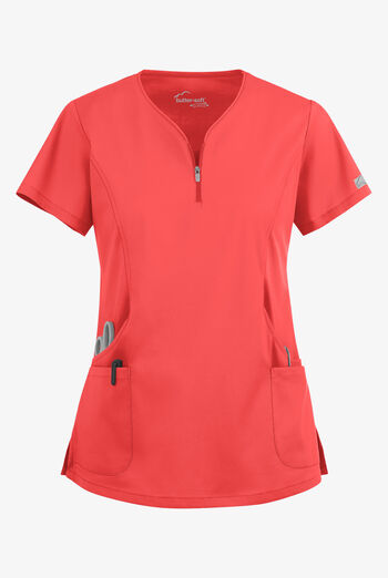 Blusa m&eacute;dica UA Butter-Soft STRETCH con cremallera en el cuello curvo y 4 bolsillos para mujer
