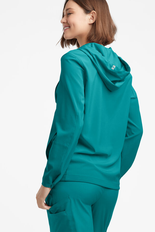 Easy STRETCH Billie Women’s 4-Pocket Pullover Scrub Hoodie - Teal - 3