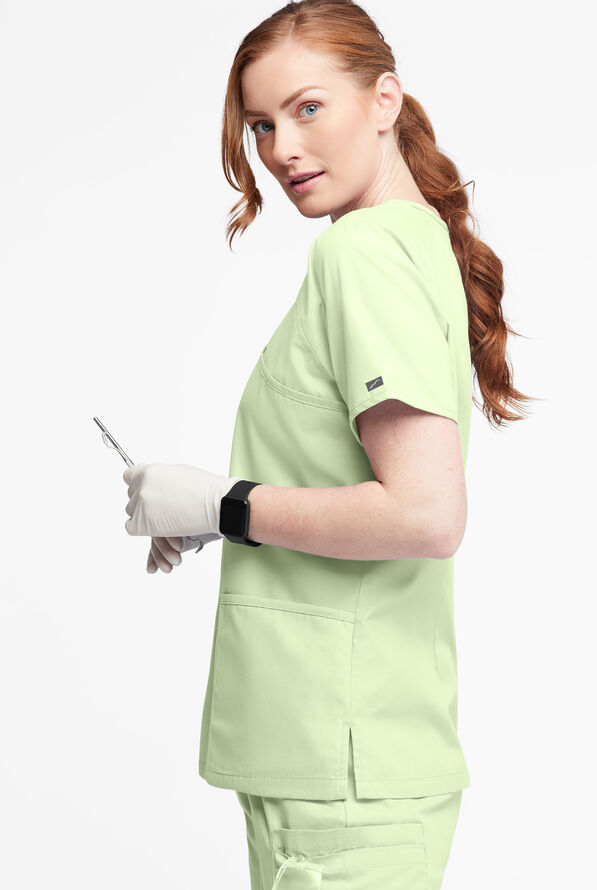 Butter-Soft Originals Women's 3-Pocket Mock Wrap Raglan Sleeve Scrub Top - Spring Mint - 3