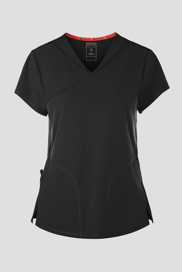 Blusa médica Infinity GNR8 STRETCH estilo cruzado con cuello y 2 bolsillos para mujer - Black - 1