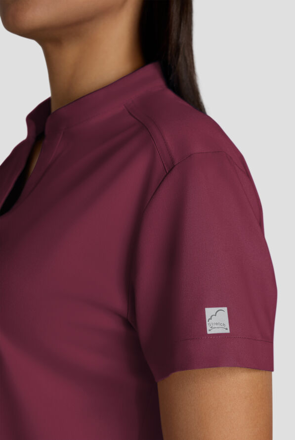 Butter-Soft STRETCH FLXTEK+ Women's 2-Pocket Oversized Henley Scrub Top - Wine - 4