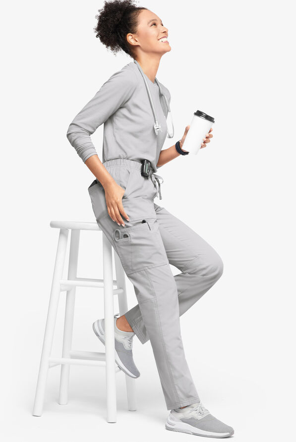 Butter-Soft Originals Women's 7-Pocket Mid Rise Straight Leg Cargo Scrub Pants - Petite - Silver - 4