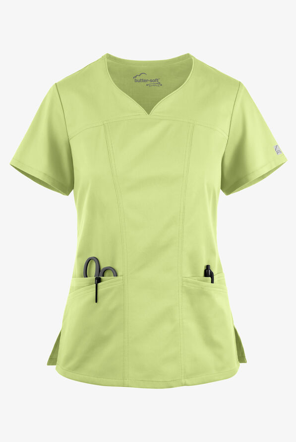 Butter-Soft STRETCH Women's 4-Pocket Sweetheart Neck Scrub Top - Cool Matcha - 1