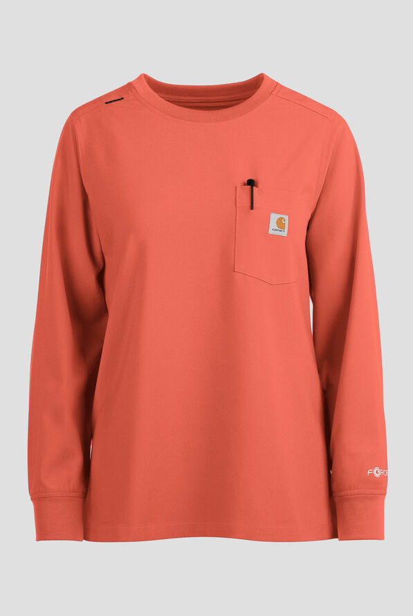 Blusa m&eacute;dica manga larga Carhartt Cross-Flex Force STRETCH con cuello redondo y 1 bolsillos para mujer - Dusty Cedar - 1