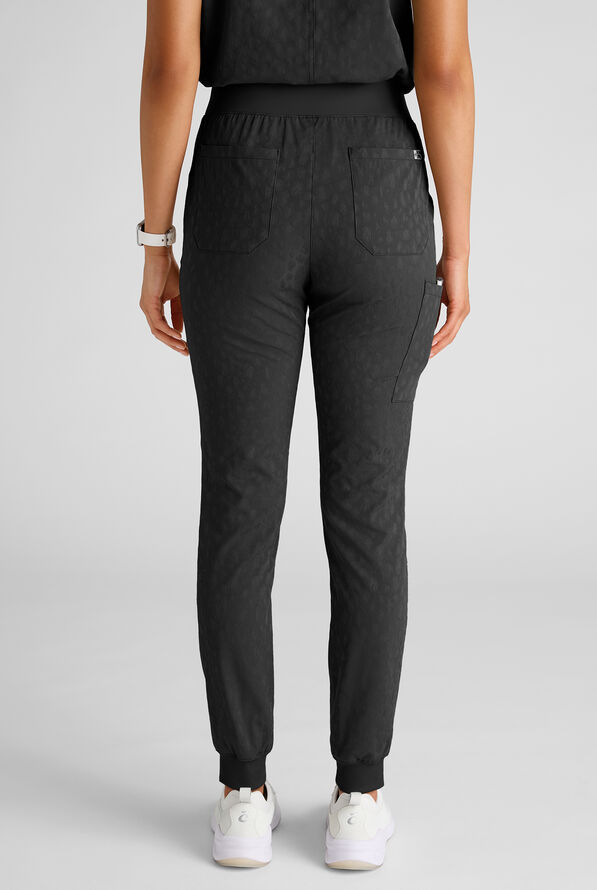 Easy STRETCH Olivia Women's Jacquard 7-Pocket Slim Leg Jogger Scrub Pant - Onyx Black - 4
