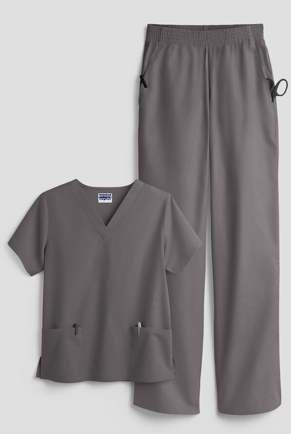Strictly Scrubs Women's 4-Pocket Scrub Set - Grey Stone - 1