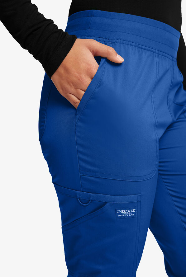 Cherokee Workwear Revolution Women's 5-Pocket STRETCH Cargo Jogger Scrub Pants - Royal - 3