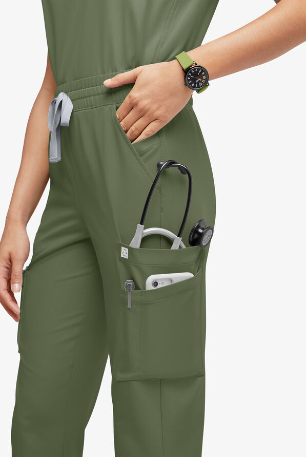 ReSurge Topaz Women's 11-Pocket Drawstring Scrub Pants - Light Olive - 2